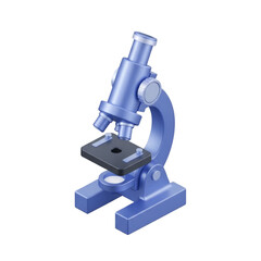 Blue microscope for scientific research isolated on transparent background, 3d render