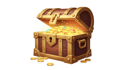 Open Treasure Chest Overflowing with Golden Coins and Sparkling Light.