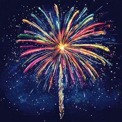 Vibrant multicolored firework exploding against night sky with starry background