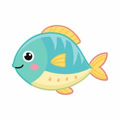 Cute Cartoon Fish with Bright Colors and Friendly Expression for Children's Designs