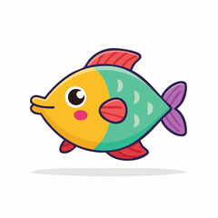 Cartoon Fish Illustration with Cute Design, Playful Colors and Friendly Expression for Children's Designs