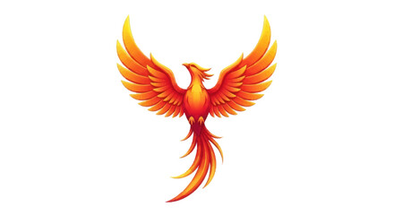 Majestic Fiery Phoenix Bird with Wings Spread Wide in Flight.