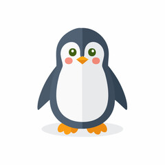 Obraz premium Cute cartoon penguin character illustration in a simple flat design style. Adorable arctic bird isolated on a white background for a logo or icon