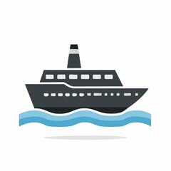Obraz premium Ocean Cruise Ship Icon Water Travel Illustration, Nautical Voyage and Sea Transport Image