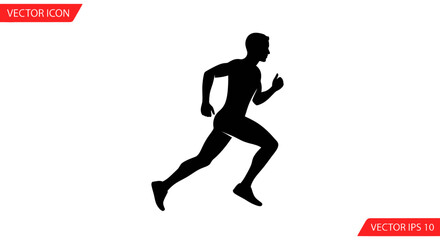 Black Silhouette of Male Runner in Motion Athletic Man Jogging.