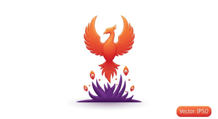 Vibrant Orange Phoenix Rising from Purple Flames Illustration.