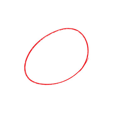 Hand-Drawn Red Oval Sketch on White Background: Basic Shape, Simple Element
