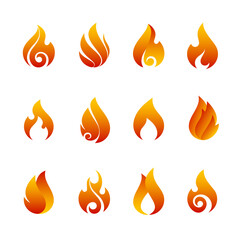 Fire flames, set vector icons	
