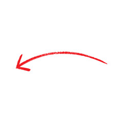 Hand Drawn Red Curved Arrow Pointing Left for Navigation, Design, and Highlighting Important Information