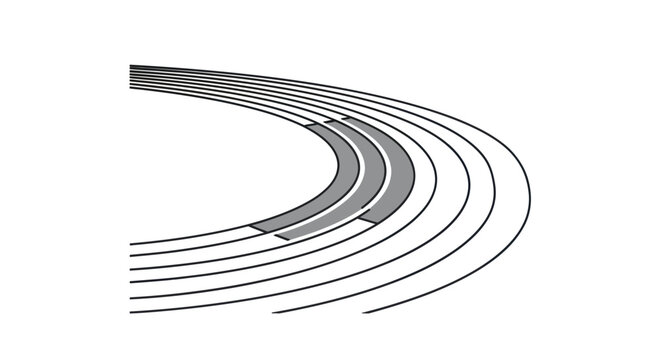 Curved athletic running track with multiple lanes.