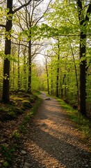 Naklejka premium Forest Path Sunlight Morning Nature.