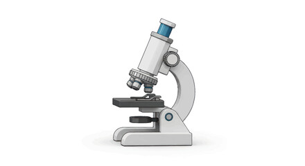 Detailed White Microscope with Adjustable Focus and Eyepiece.