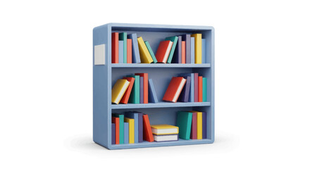 A blue three-shelf bookcase filled with colorful books.