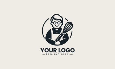 Warm and friendly grandma character holding bread and rolling pin vector bakery logo illustration design 
