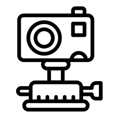 Portable video camera with tripod pin line icon, police force concept. Vector graphics. Camera for recording crimes sign on white background, style icon mobile or web design.