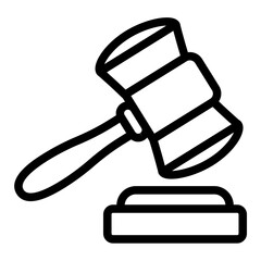 Judge gavel and wooden board line icon, jurisprudence concept. Vector graphics. Wooden hammer, justice sign on white background, style icon mobile or web design.