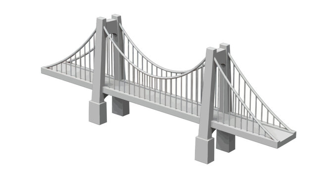 Detailed 3D Model of a Suspension Bridge with Tall Towers and Cables.