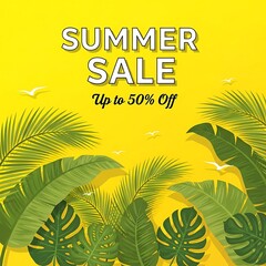 Obraz premium Summer Sale Tropical Leaves Discount.