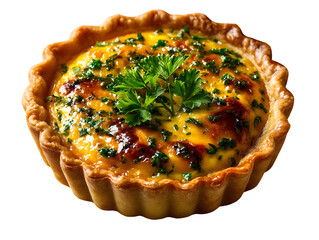 Mini quiche with golden crust and herbs isolated on transparent background