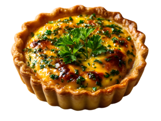 Mini quiche with golden crust and herbs isolated on transparent background