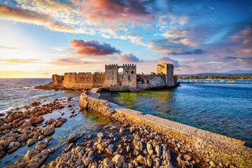 The Venetian Fortress of Methoni in Peloponnese, Messenia, Greece, during sunset time