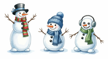 Watercolor snowman illustration with soft artistic details perfect for winter holiday and Christmas themed designs.