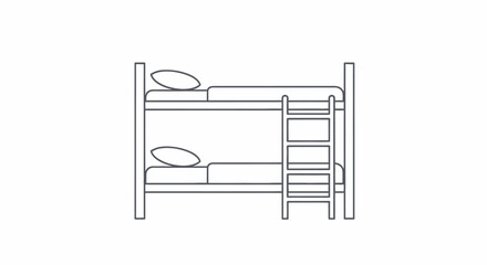 Simple Line Art Illustration of a Two-Tier Bunk Bed with Ladder.