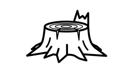 Stylized Tree Stump Illustration with Growth Rings and Broken Branch.
