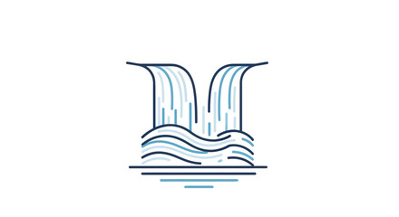 Minimalist Line Art Illustration of a Waterfall with Flowing Water.