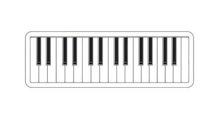 A simple line drawing of a melodica keyboard instrument.