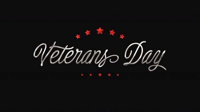 Veterans day in elegant script font with red stars, ideal for patriotic designs, posters, banners, social media posts, and events.