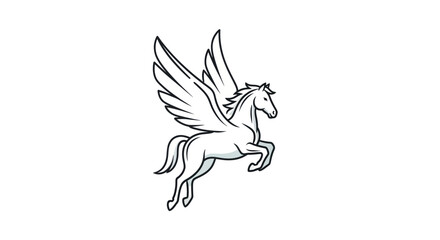 Majestic winged horse Pegasus in a dynamic leaping pose rendered in a classic line art style.