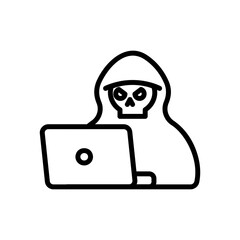 An icon of a hacker using a laptop.