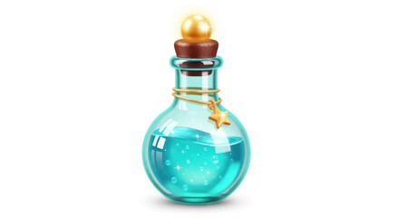 Magical Blue Potion Bottle with Golden Cork Stopper and Charm.