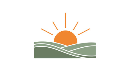 Stylized Sunrise Over Rolling Hills Landscape Icon.