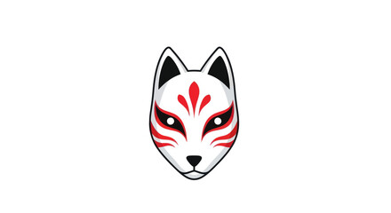 Stylized Japanese Kitsune Fox Mask with Red Markings.
