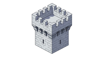 Isometric View of a Stone Castle Tower Structure.