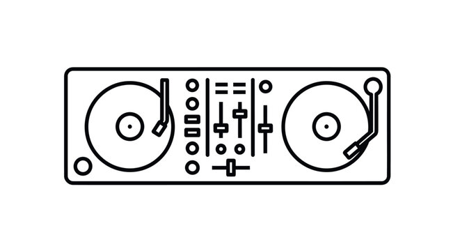 Black and White Line Art DJ Turntable Mixer Console.