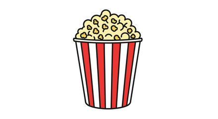Cartoon Popcorn Bucket with Red and White Stripes Overflowing with Fluffy Kernels.