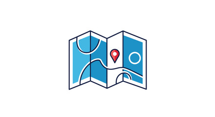 Folded Map with Red Location Pin Icon.