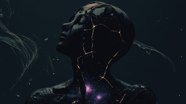 Surreal Cosmic Figure with Galaxies