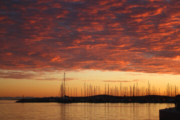 Beautiful sunset over the sea in Split, Croatia.