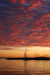 Beautiful sunset over the sea in Split, Croatia.