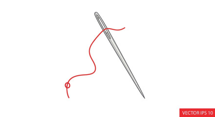 Detailed Illustration of a Silver Needle with Red Thread.