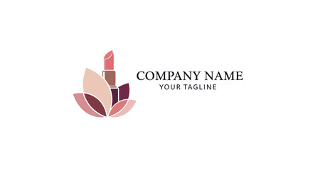 Elegant lipstick and floral petals logo for a beauty company.