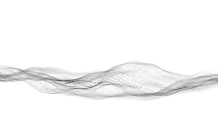 Digital dynamic wave of particles and lines. Abstract white futuristic background. Big data visualization. 3D rendering.