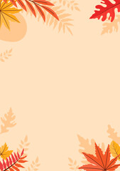 Autumn leaves frame a beige background