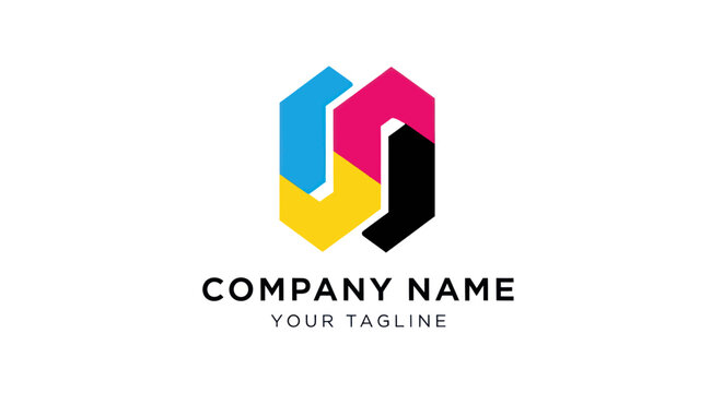 Abstract CMYK Hexagon Logo Design with Company Name Placeholder. - Powered by Adobe