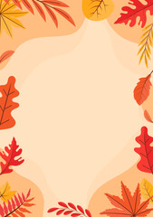 Autumn leaves frame a blank beige space
