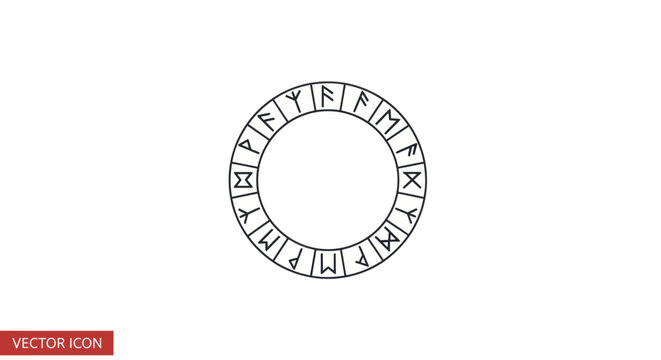 Detailed Black Runes Circle with Ancient Symbols.